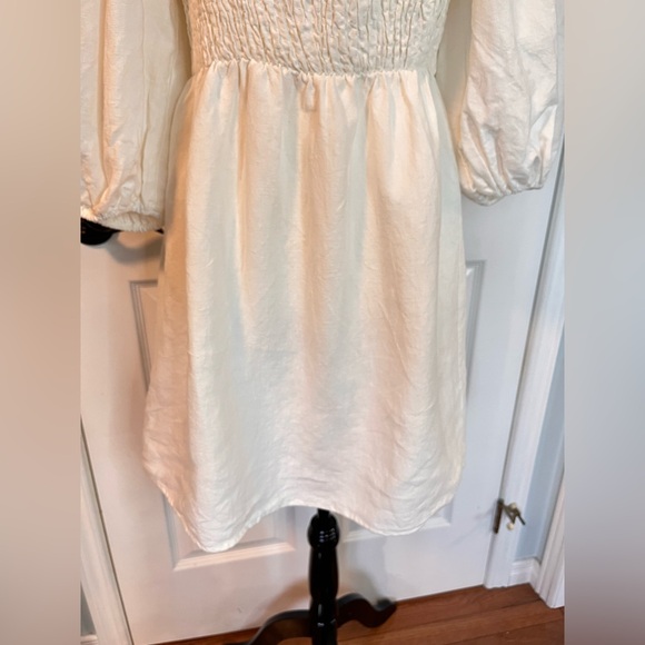 Tuckernuck 100% Linen Annie Smocked Dress Large Cream Puff Sleeve Mini Bridal - Picture 5 of 12